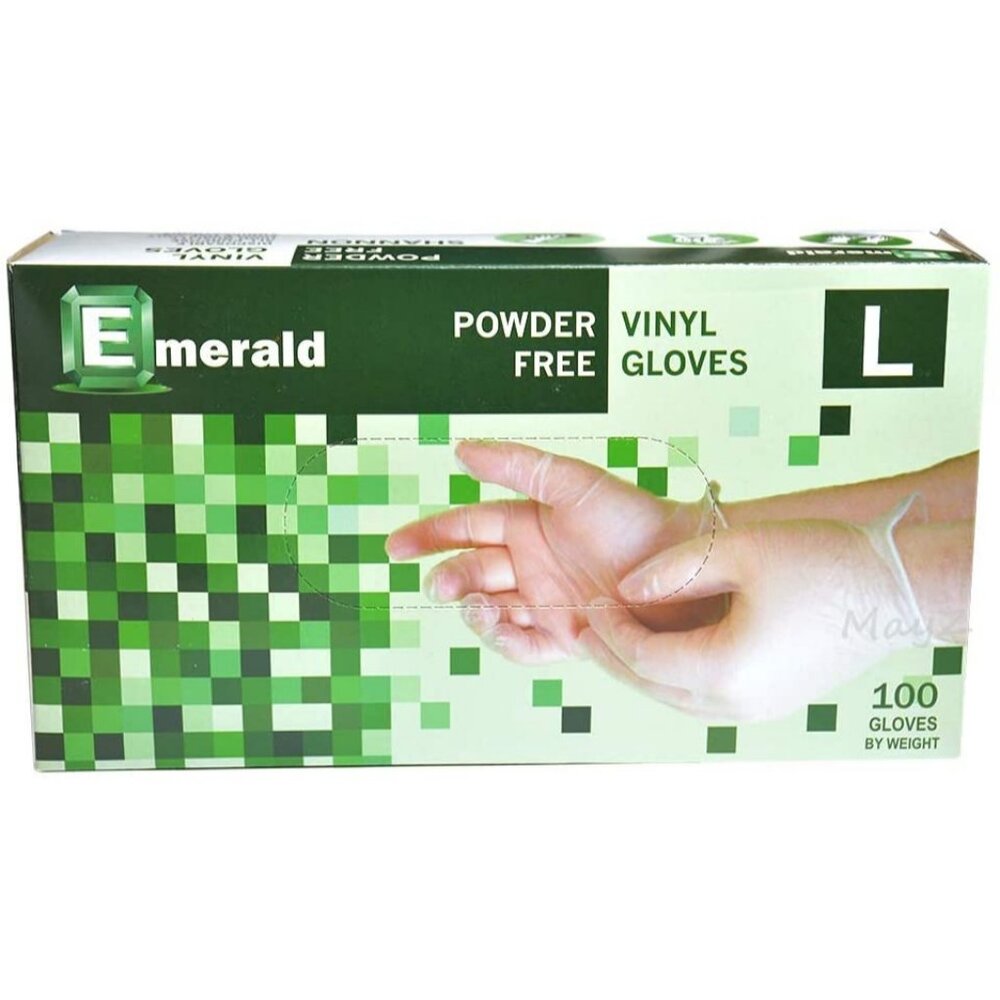 Vinyl Gloves Large 100ct box Emerald Shannon Powder Free 4 Mil